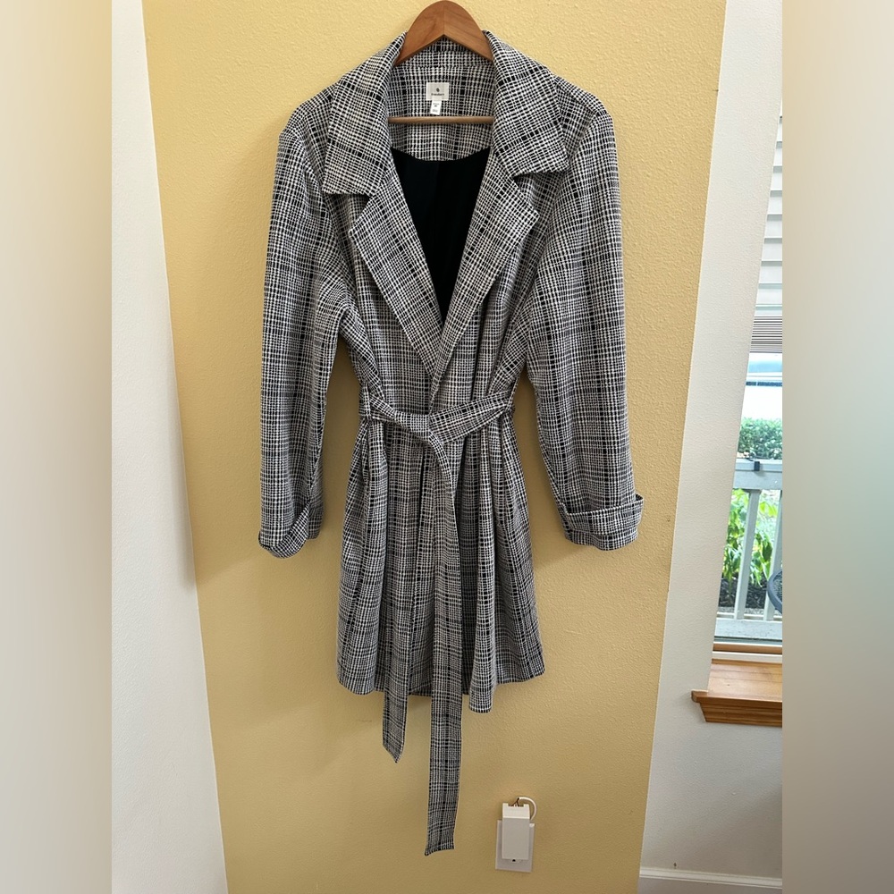 Dressbarn Black and White Plaid Belted Coat